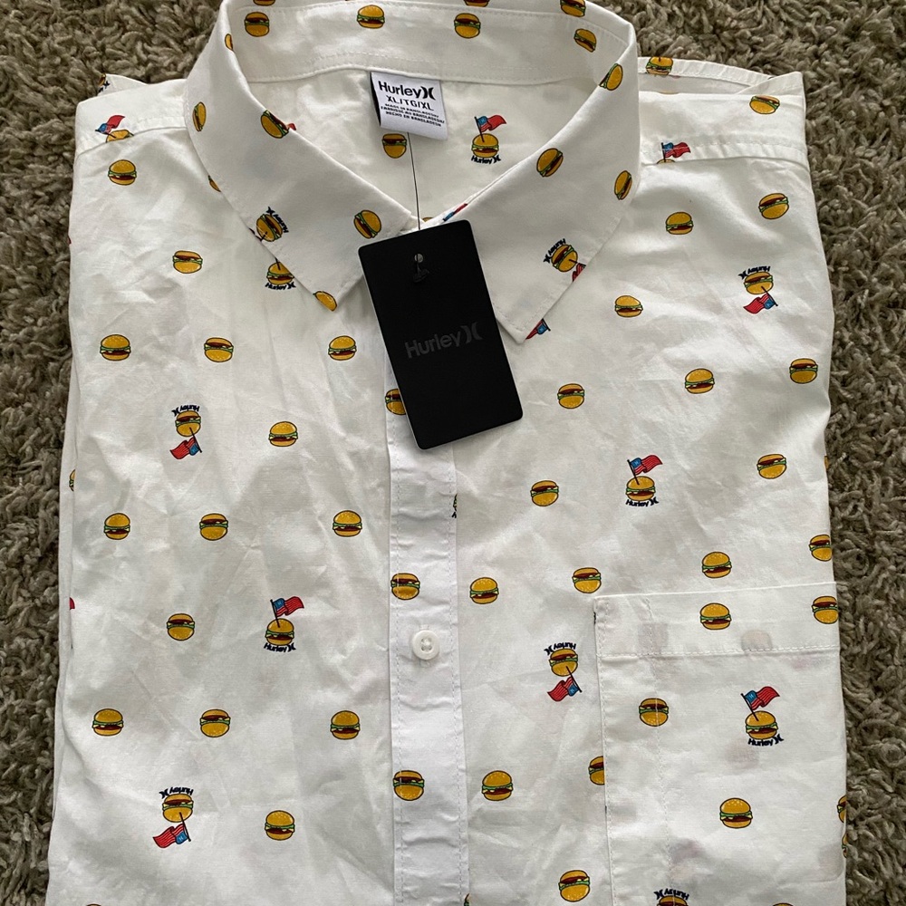 Hurley White and Yellow Casual Button Down Shirt